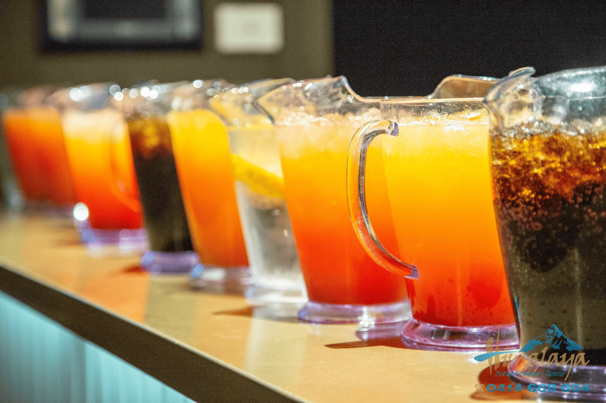 Assortment of beverages served at a catering event.
